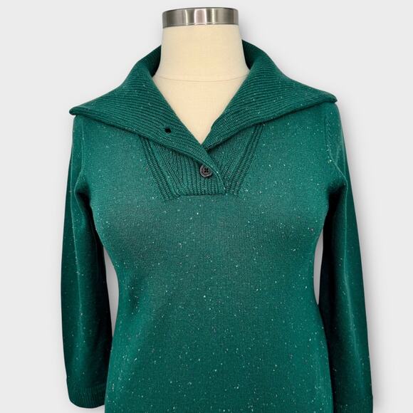 Talbots Supersoft Johnny Collar Sweater Dress Forest Green Petite Large Holiday - Picture 3 of 14